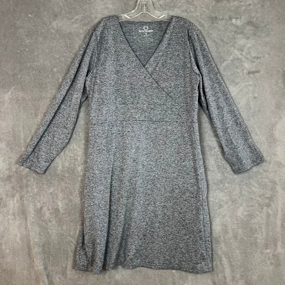 Scottevest Daphne Faux-Wrap Dress Womens XL Heathered Grey Performance Travel
